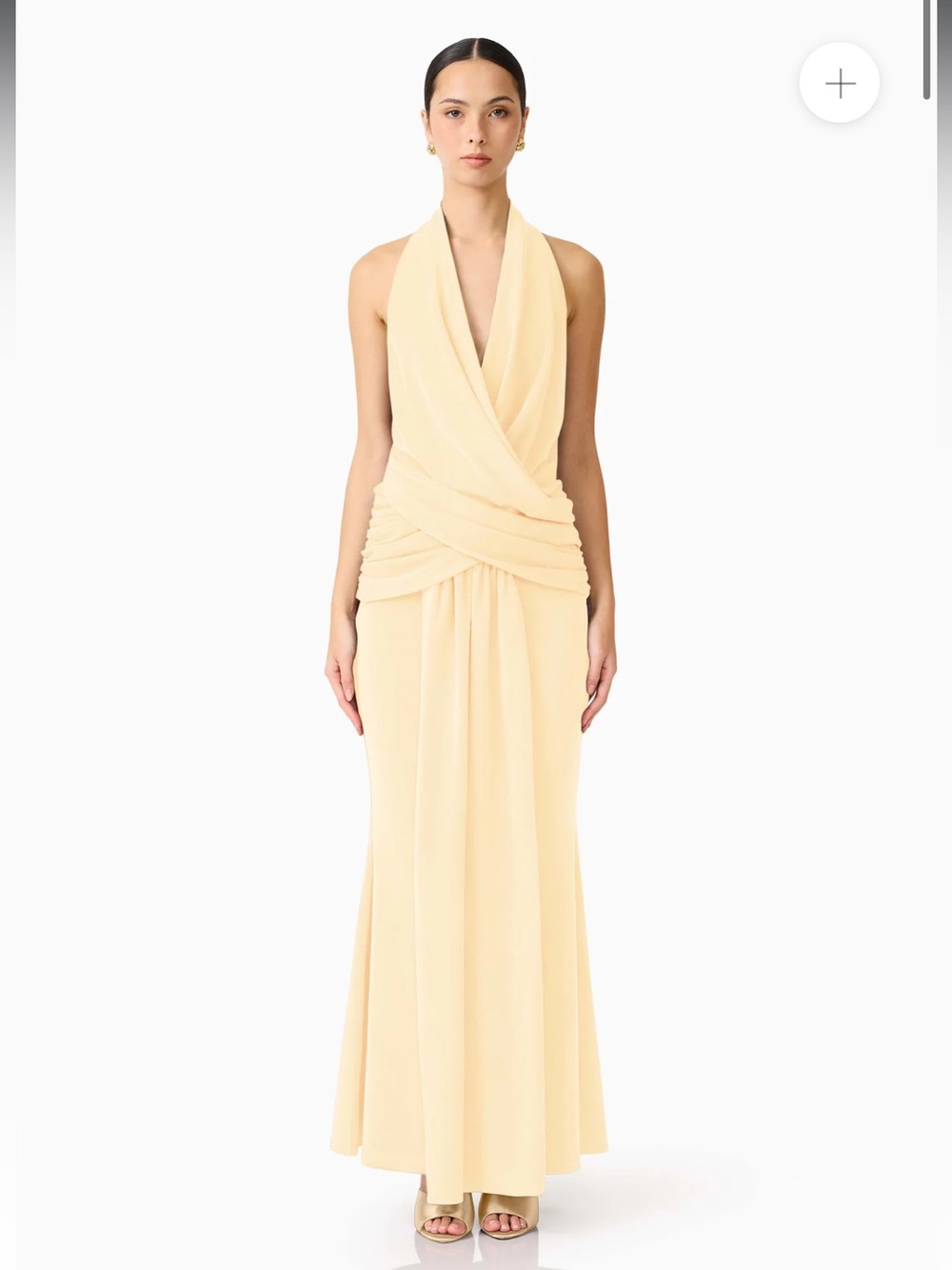 elliatt simone butter yellow cowl neck halter neck maxi gown dress small NEW